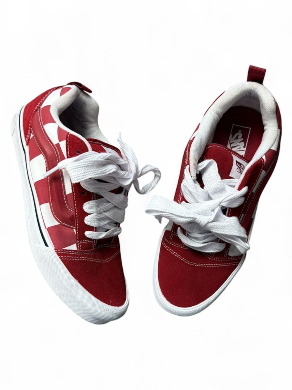 Vans Knu Skool Red and White Mega Checked Low-Top Sneakers